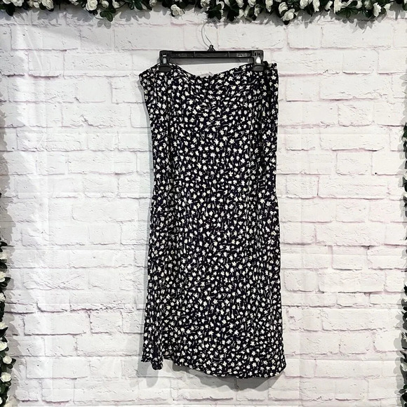 Madewell Drawstring Midi Slip Skirt Sweet Floral‎ Print Size 16 Navy Blue Comfy - Picture 3 of 10